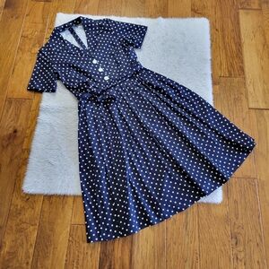 House of Foxy Dress Women's 10 Retro Polka Dot Shirt Short Sleeve Belted Pinup